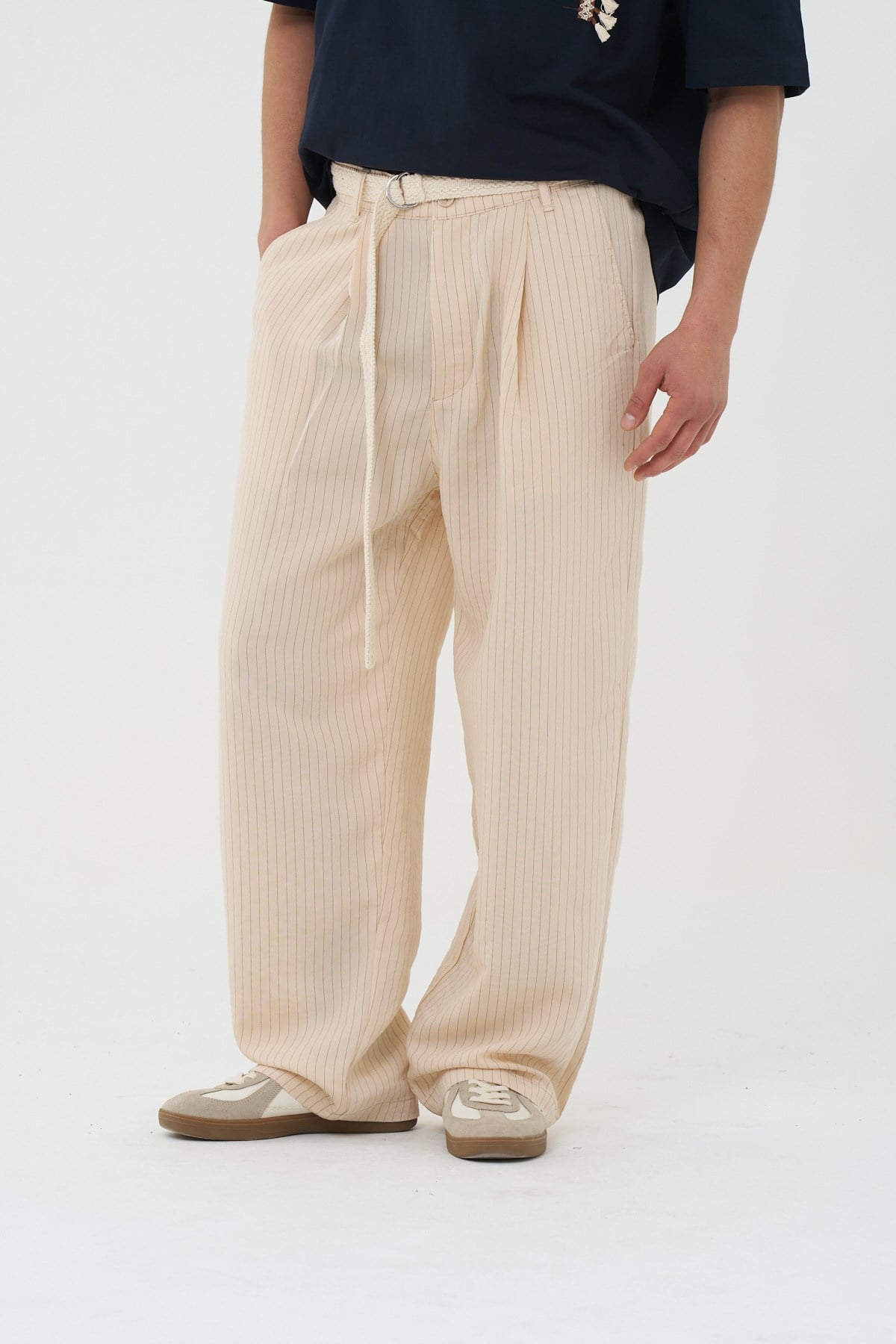 Tailor Stripe Relaxed Fit Erkek Pantolon Bej