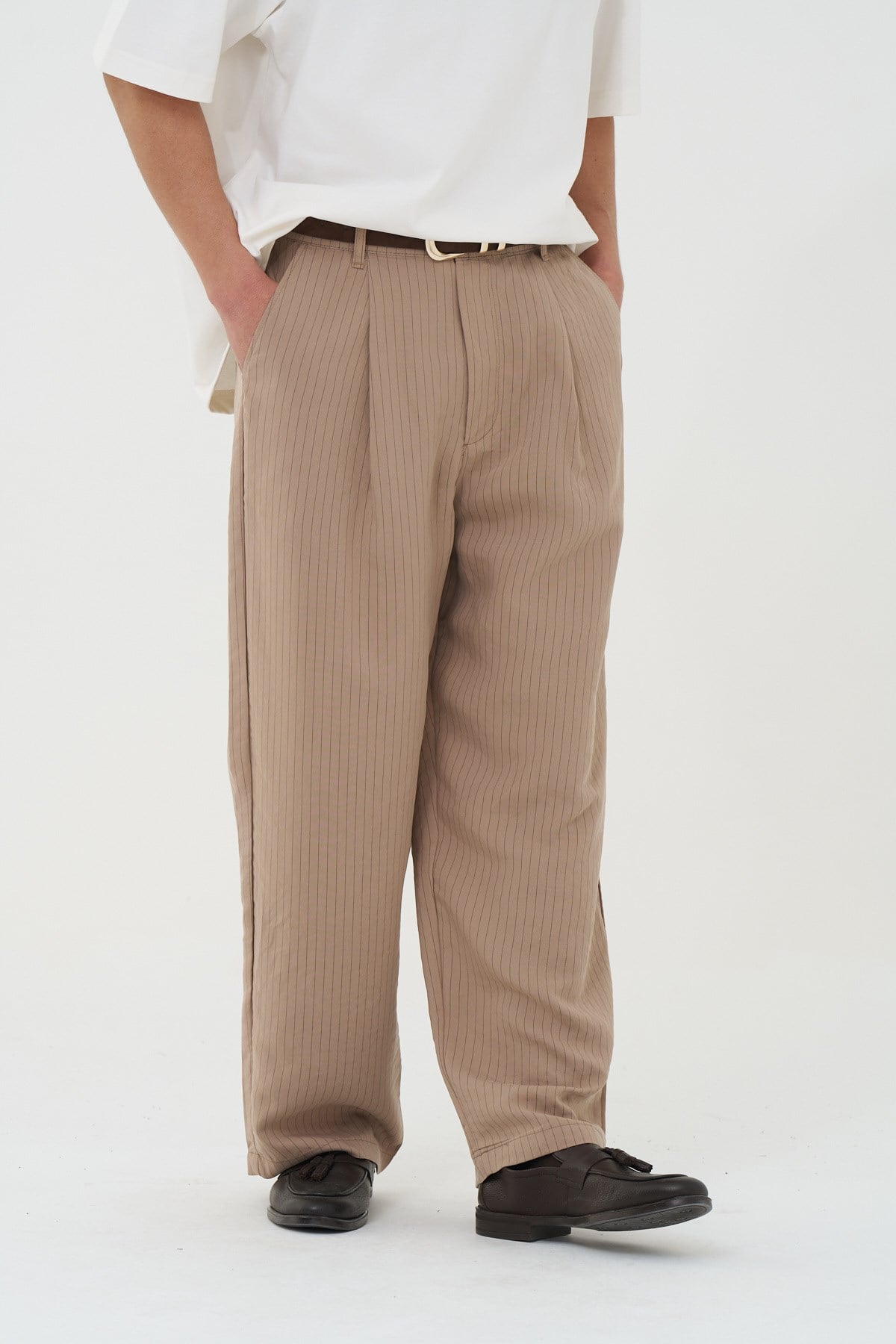 Tailor Stripe Relaxed Fit Erkek Pantolon Vizon
