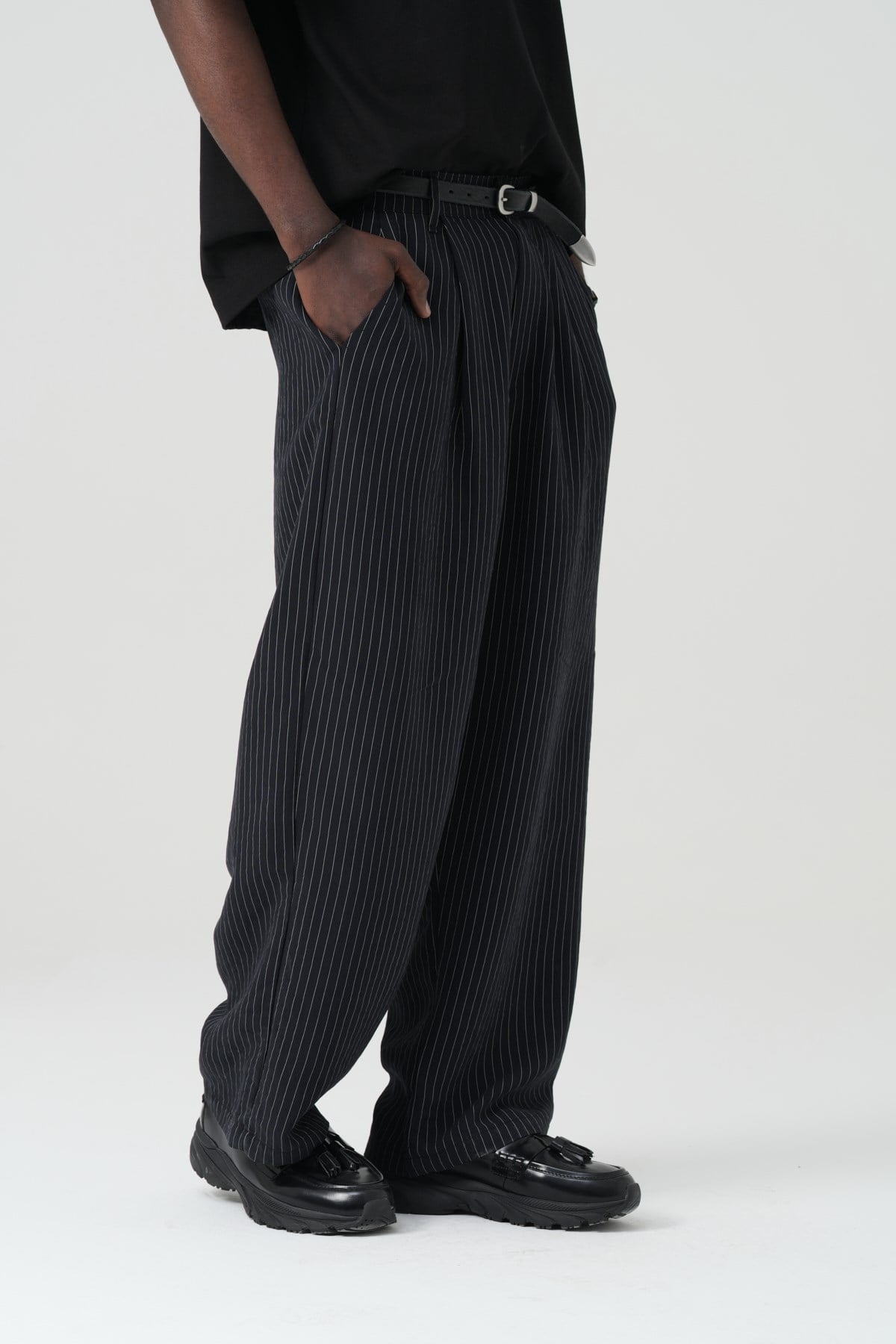 Tailor Stripe Relaxed Fit Erkek Pantolon Siyah