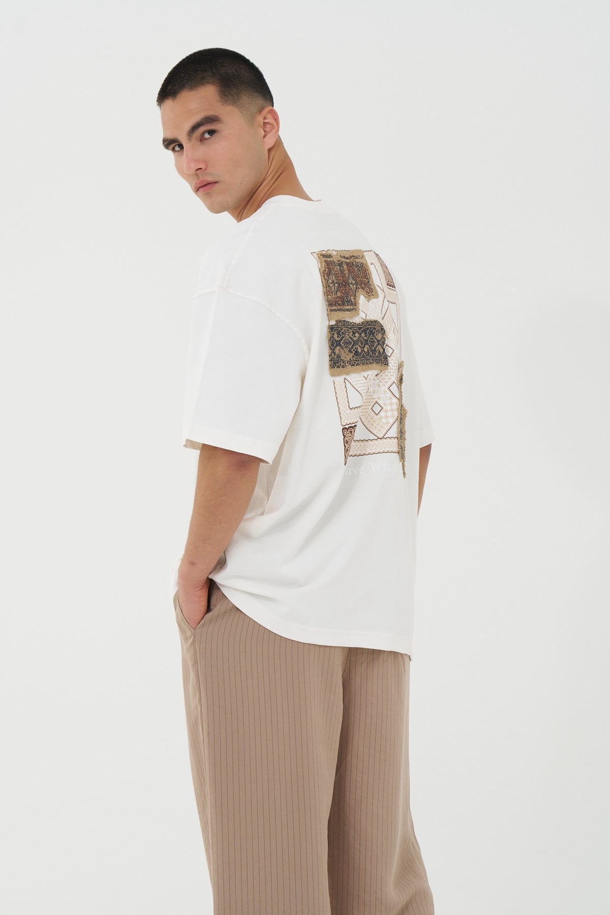 Tapestry Wings Oversize Erkek Tişört Ekru