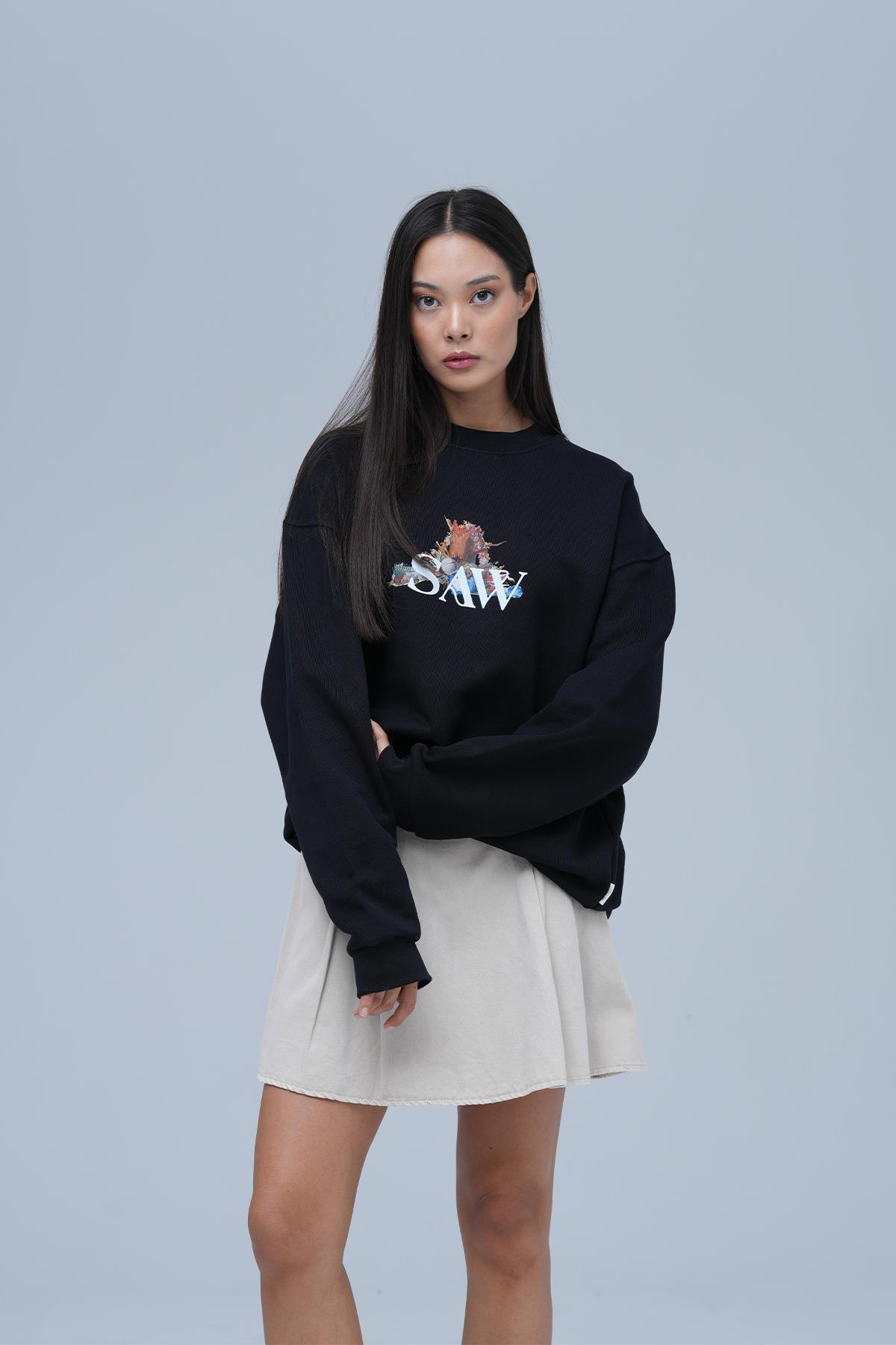 Time Capsule Oversize Sweatshirt Kadın Siyah
