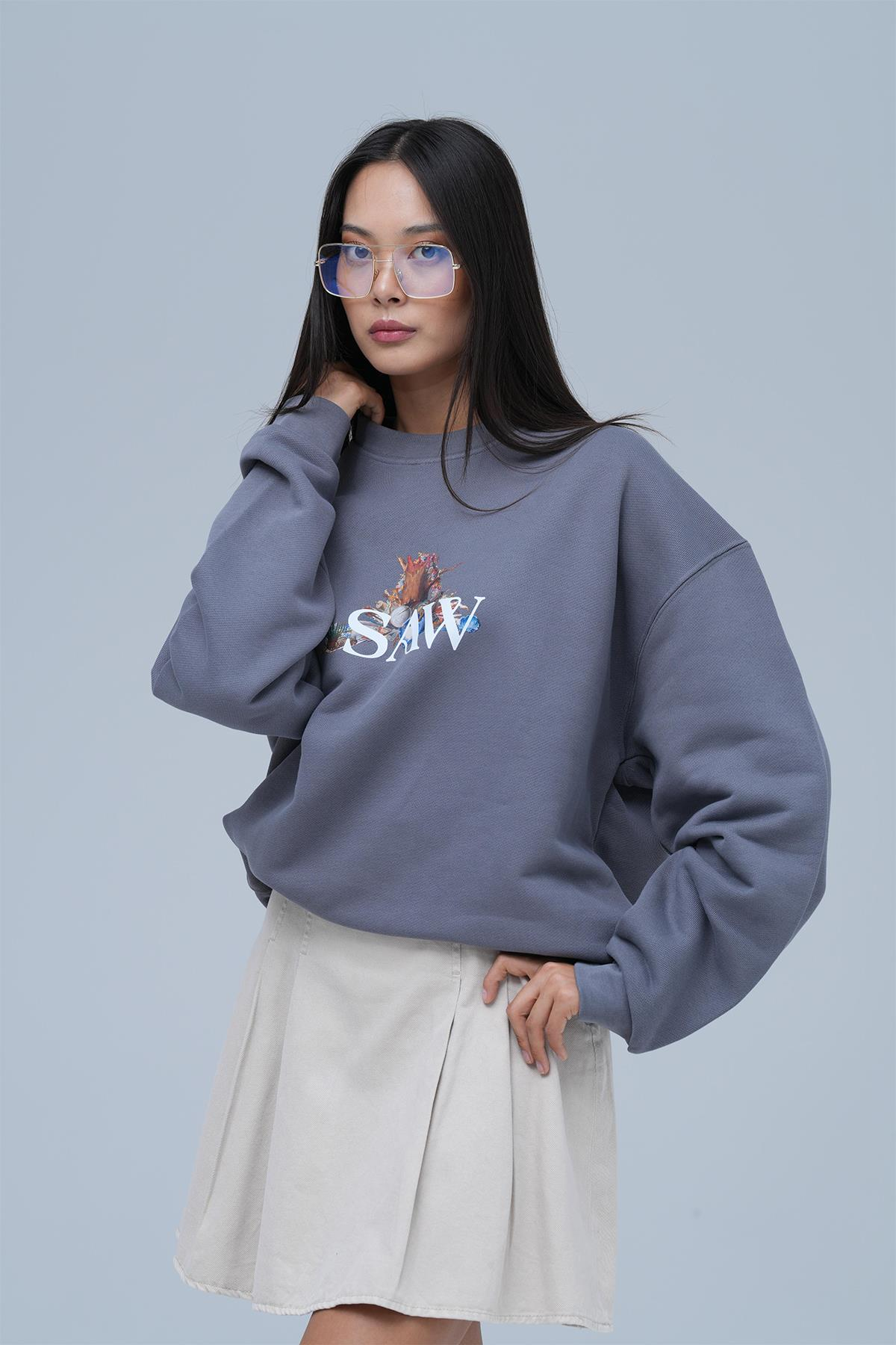 Time Capsule Oversize Sweatshirt Kadın Füme
