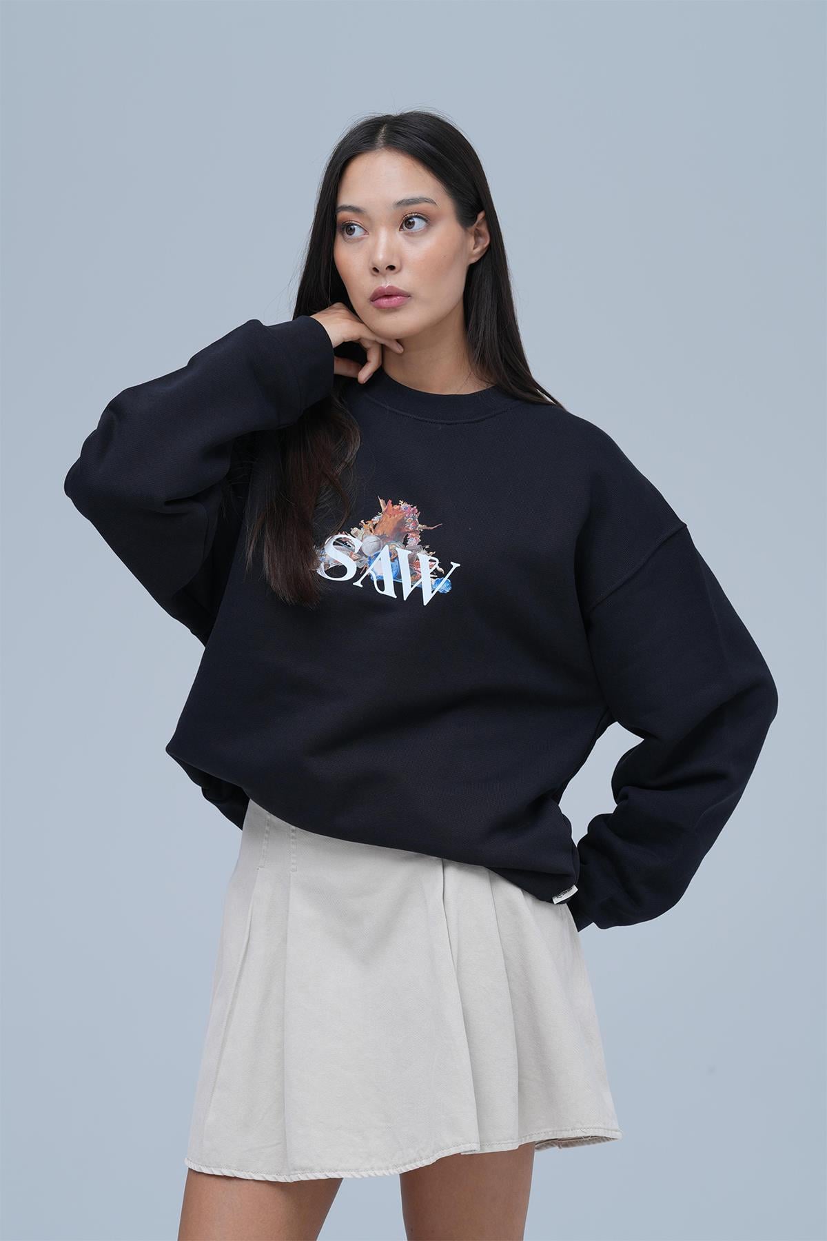Time Capsule Oversize Sweatshirt Kadın Siyah