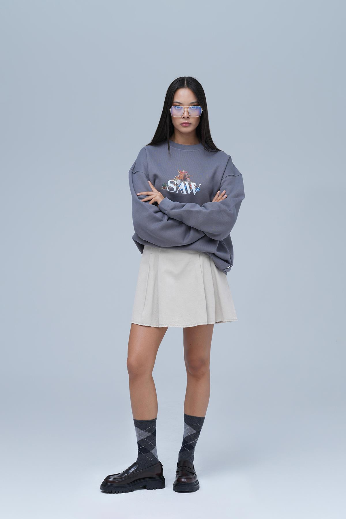 Time Capsule Oversize Sweatshirt Kadın Füme