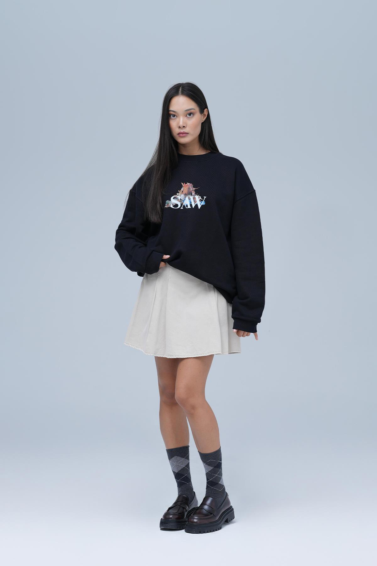 Time Capsule Oversize Sweatshirt Kadın Siyah