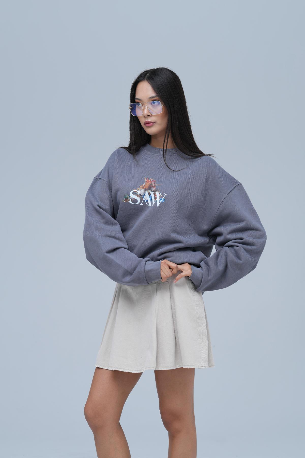 Time Capsule Oversize Sweatshirt Kadın Füme