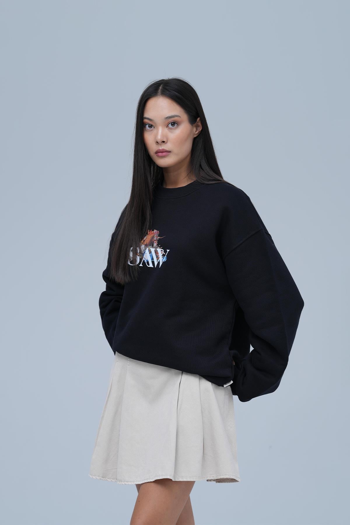 Time Capsule Oversize Sweatshirt Kadın Siyah