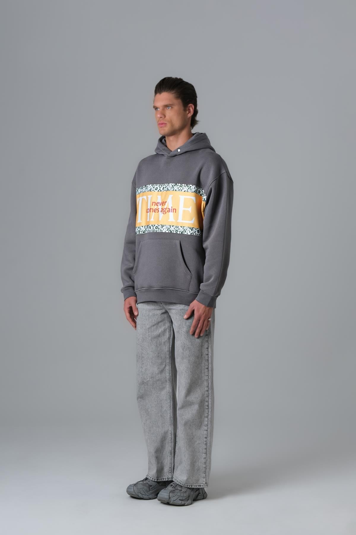 Time Never Oversize Sweatshirt Erkek Füme