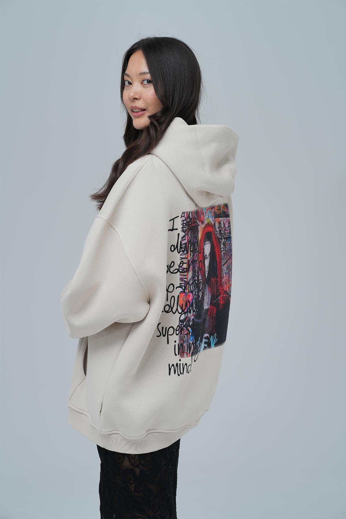 Top-Notch Oversize Sweatshirt Kadın Ekru