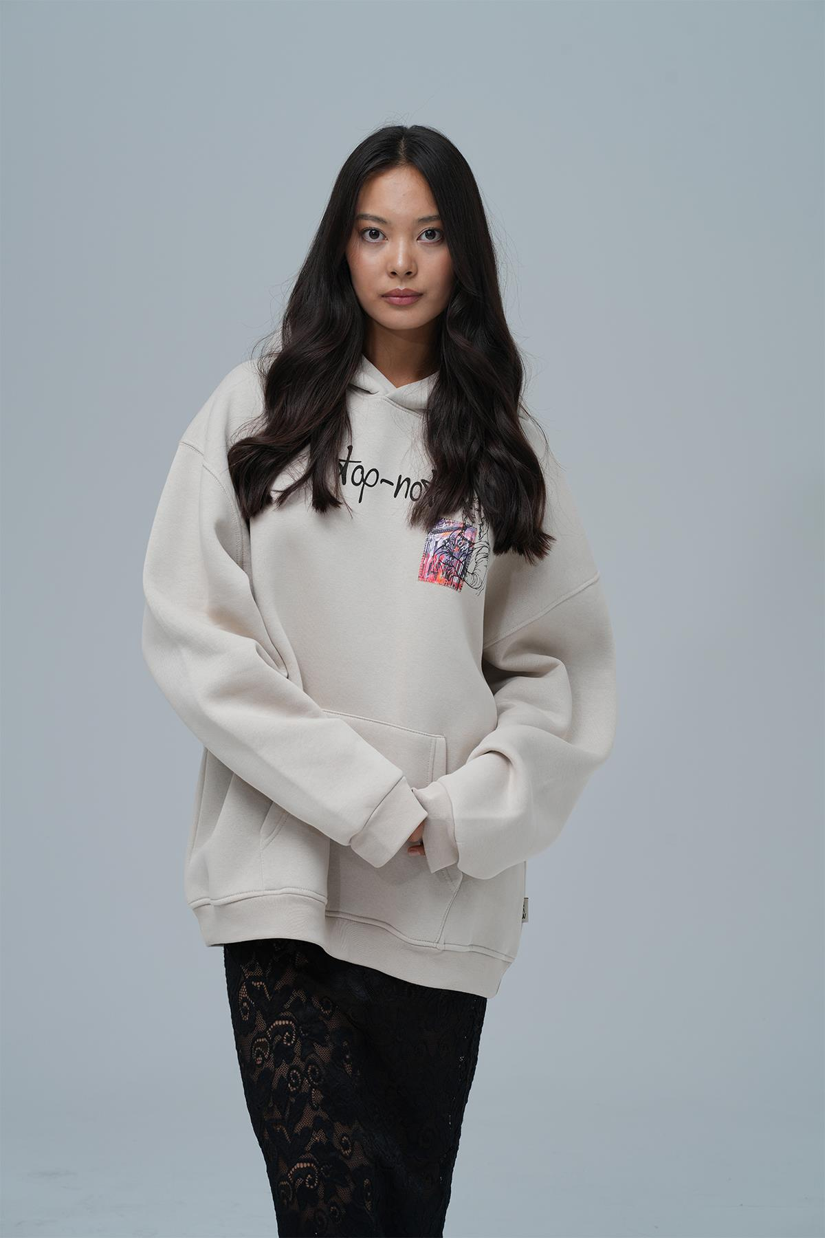 Top-Notch Oversize Sweatshirt Kadın Ekru