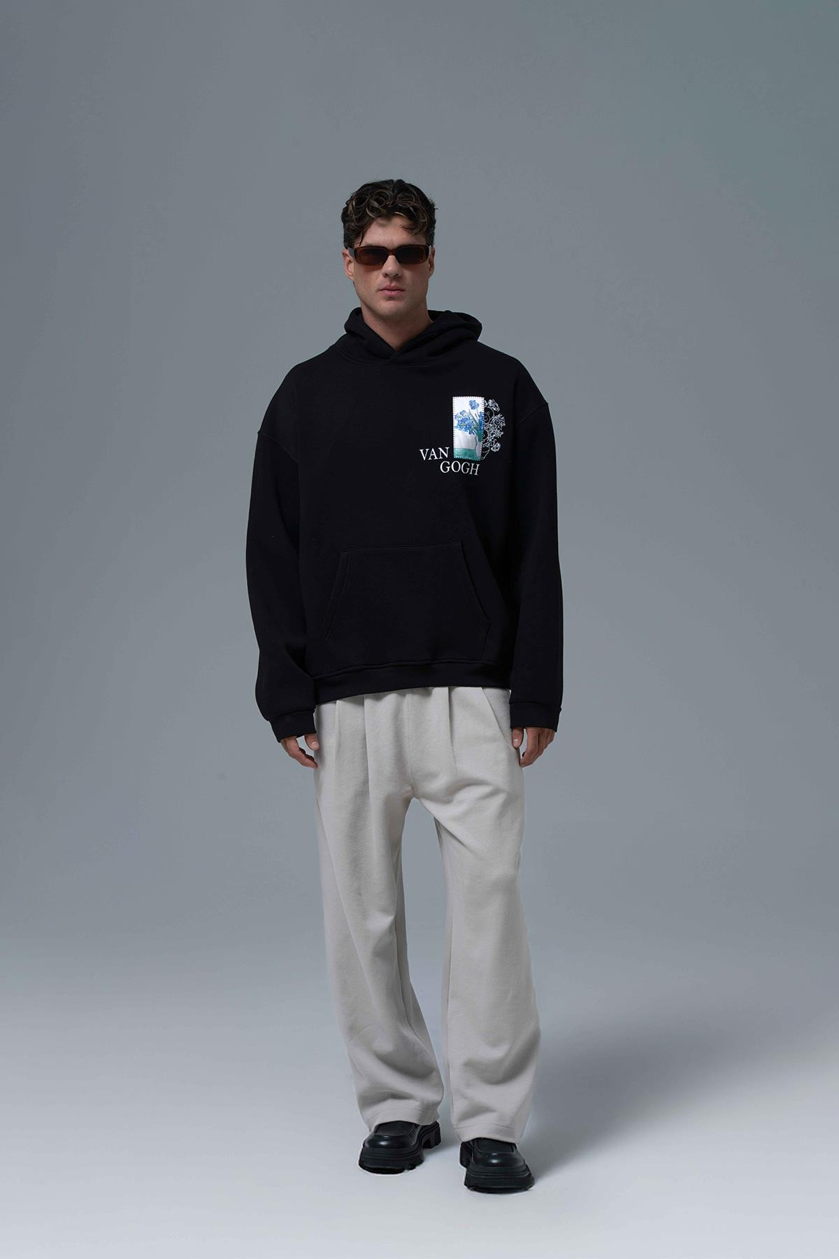 Van Gogh Irises Oversize Sweatshirt Erkek Siyah