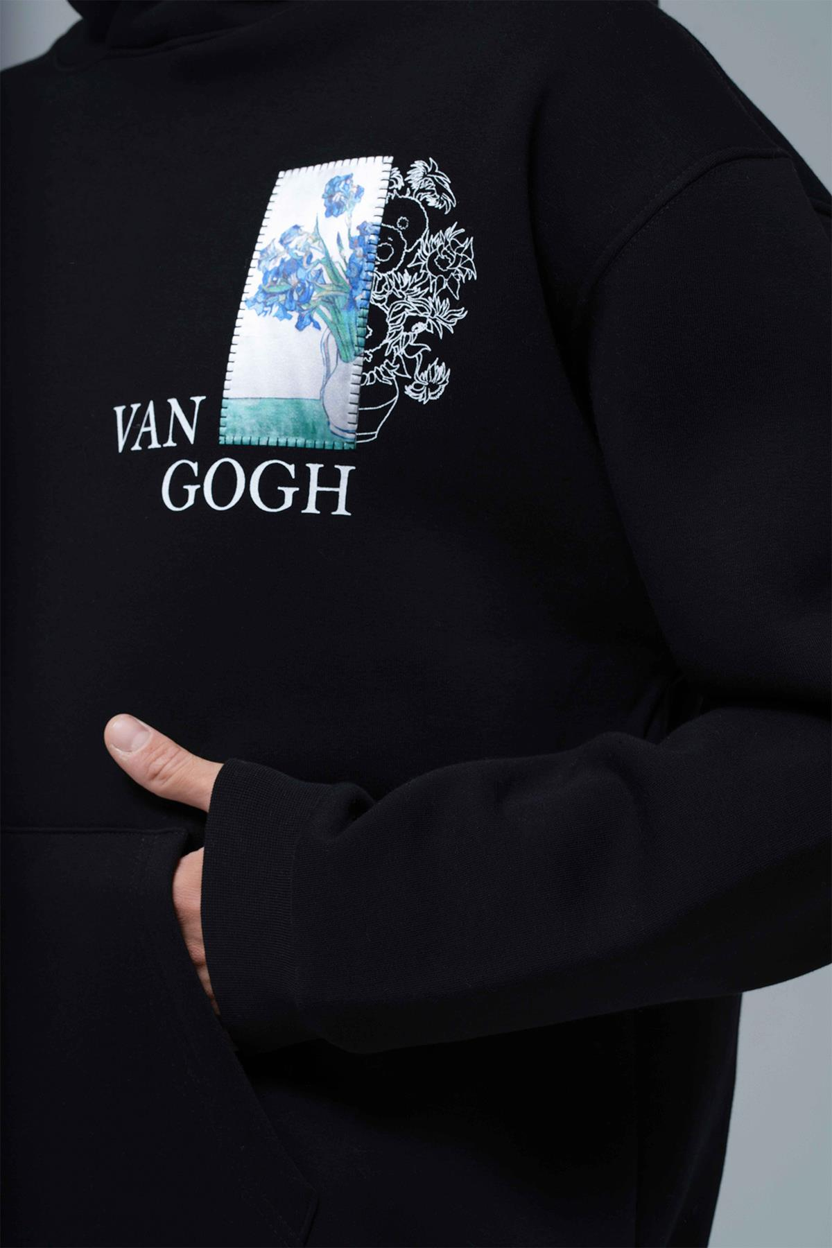 Van Gogh Irises Oversize Sweatshirt Erkek Siyah