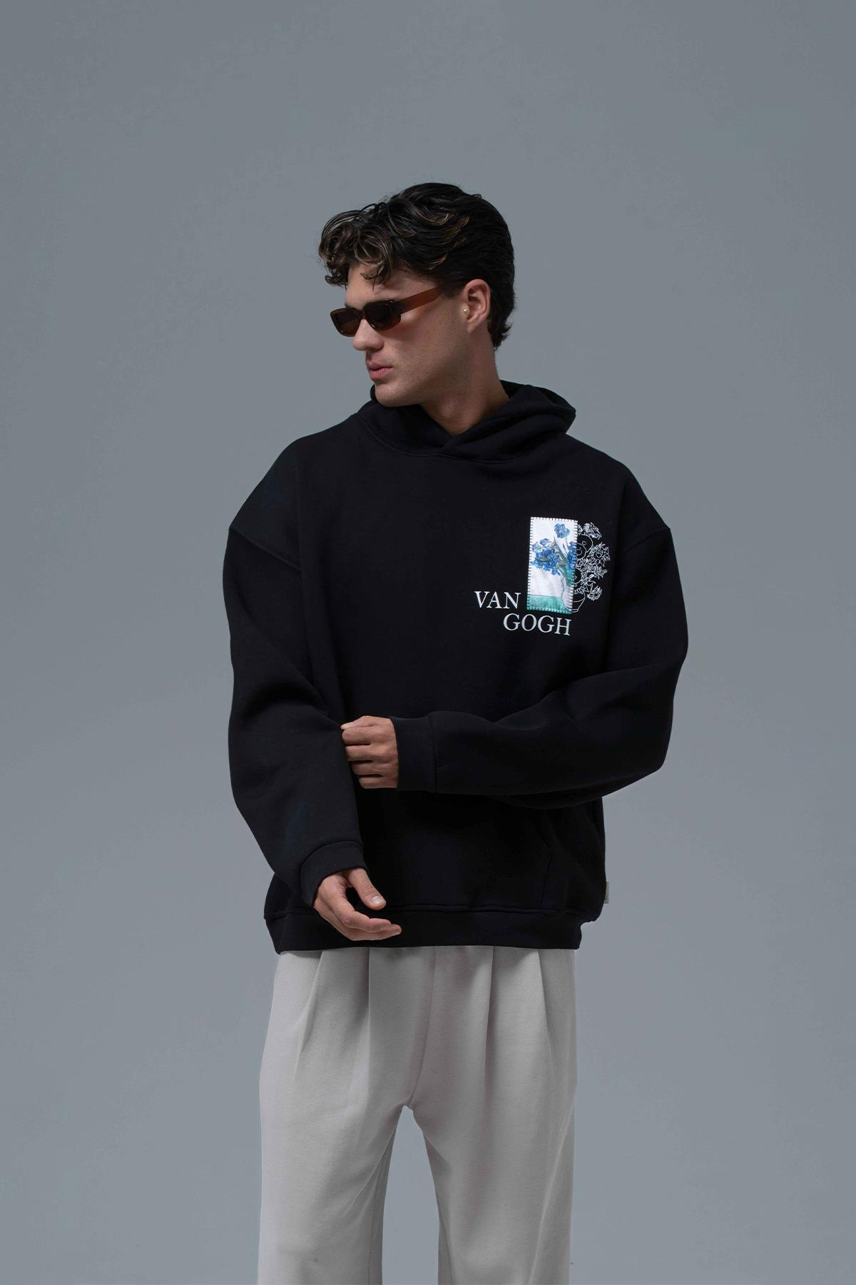 Van Gogh Irises Oversize Sweatshirt Erkek Siyah