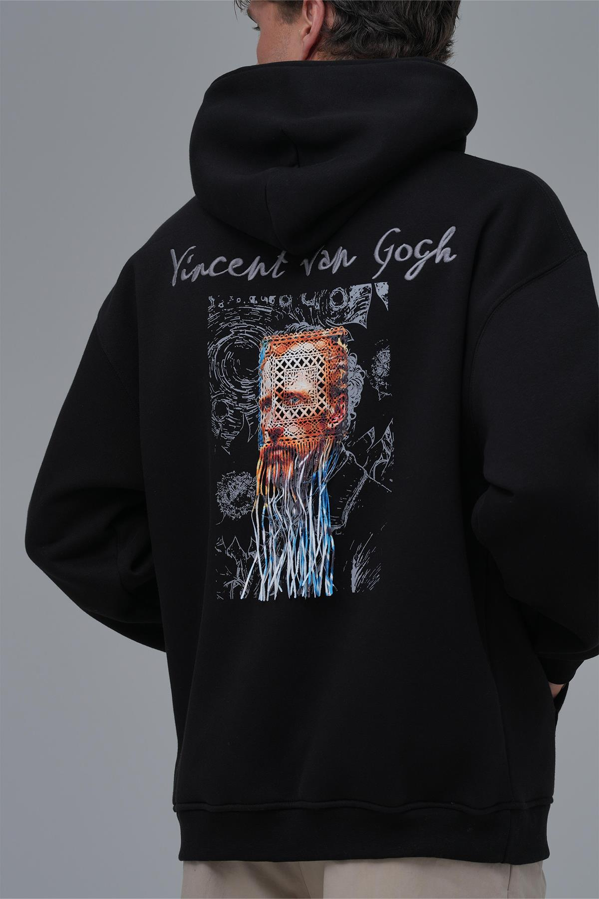 Van Gogh Threads Oversize Sweatshirt Erkek Siyah