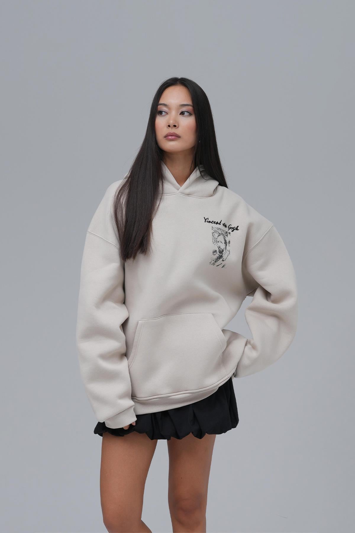 Van Gogh Threads Oversize Sweatshirt Kadın Stone