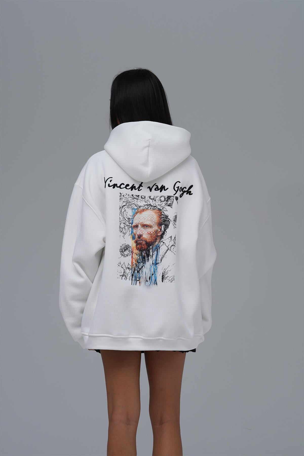 Van Gogh Threads Oversize Sweatshirt Kadın Ekru