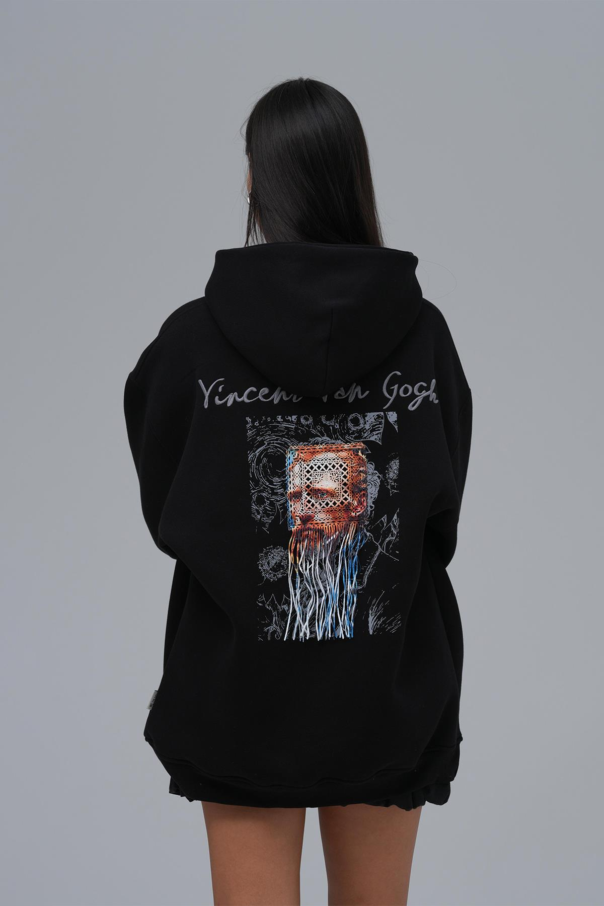 Van Gogh Threads Oversize Sweatshirt Kadın Siyah