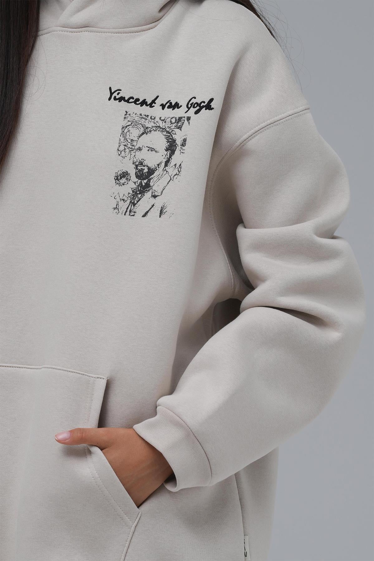 Van Gogh Threads Oversize Sweatshirt Kadın Stone