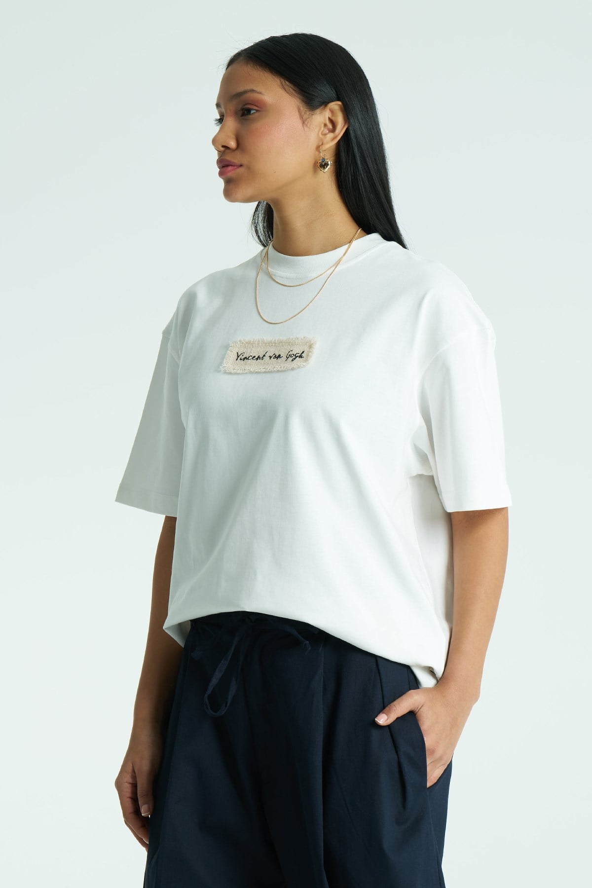 Vincent Canvas Oversize Kadın Tişört Ekru
