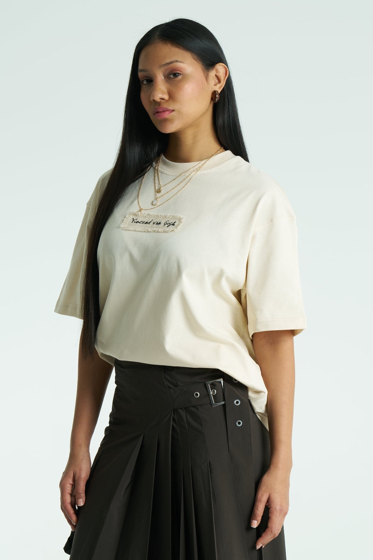 Vincent Canvas Oversize Kadın Tişört Stone