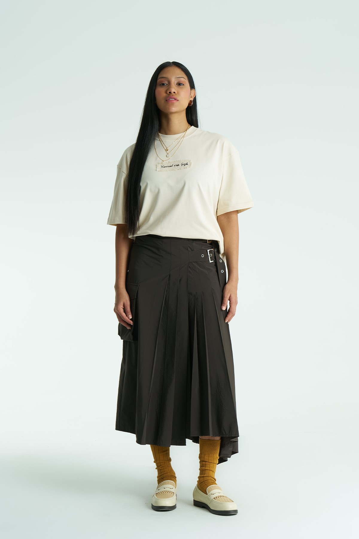 Vincent Canvas Oversize Kadın Tişört Stone
