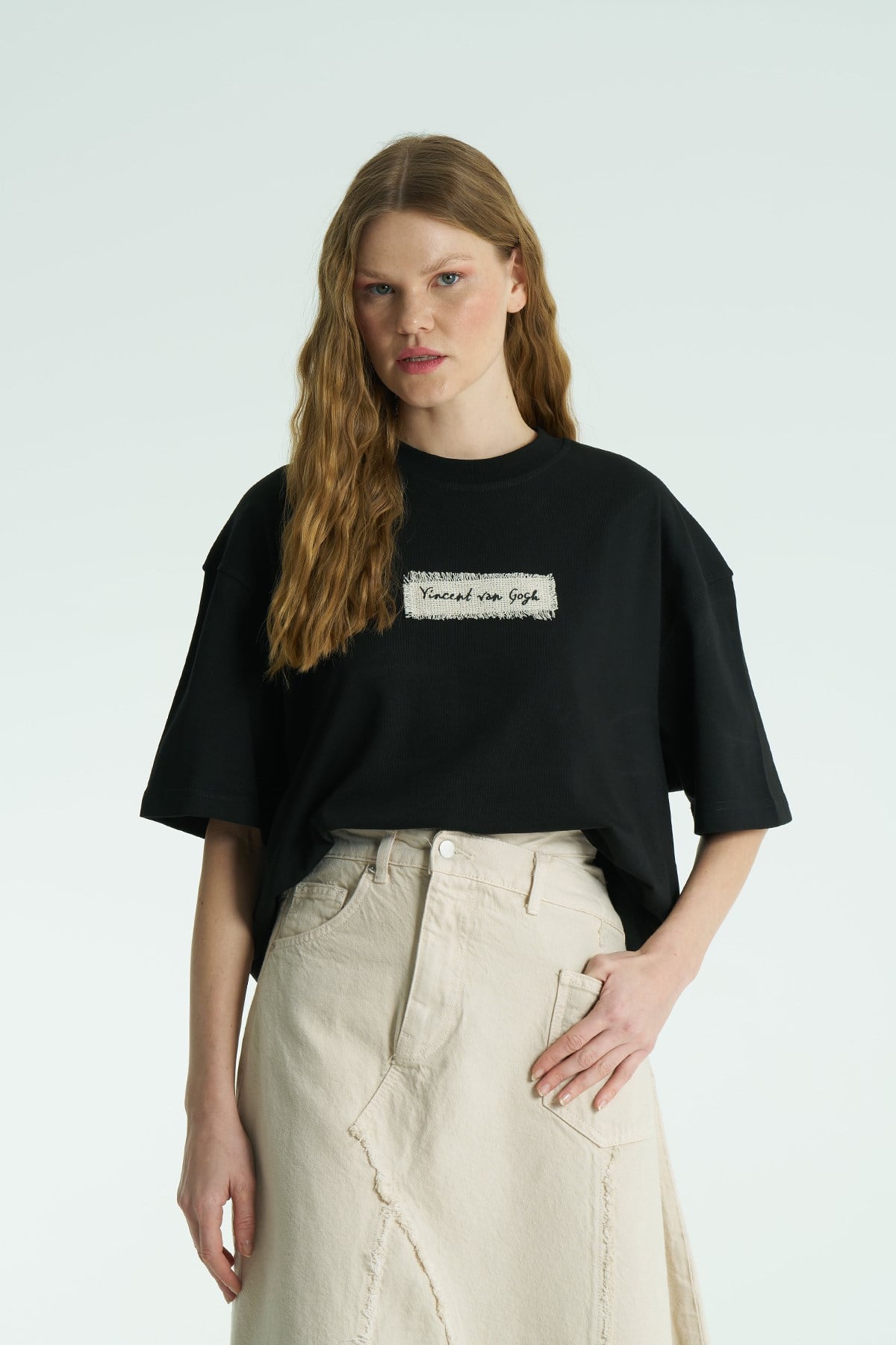 Vincent Canvas Oversize Kadın Tişört Siyah