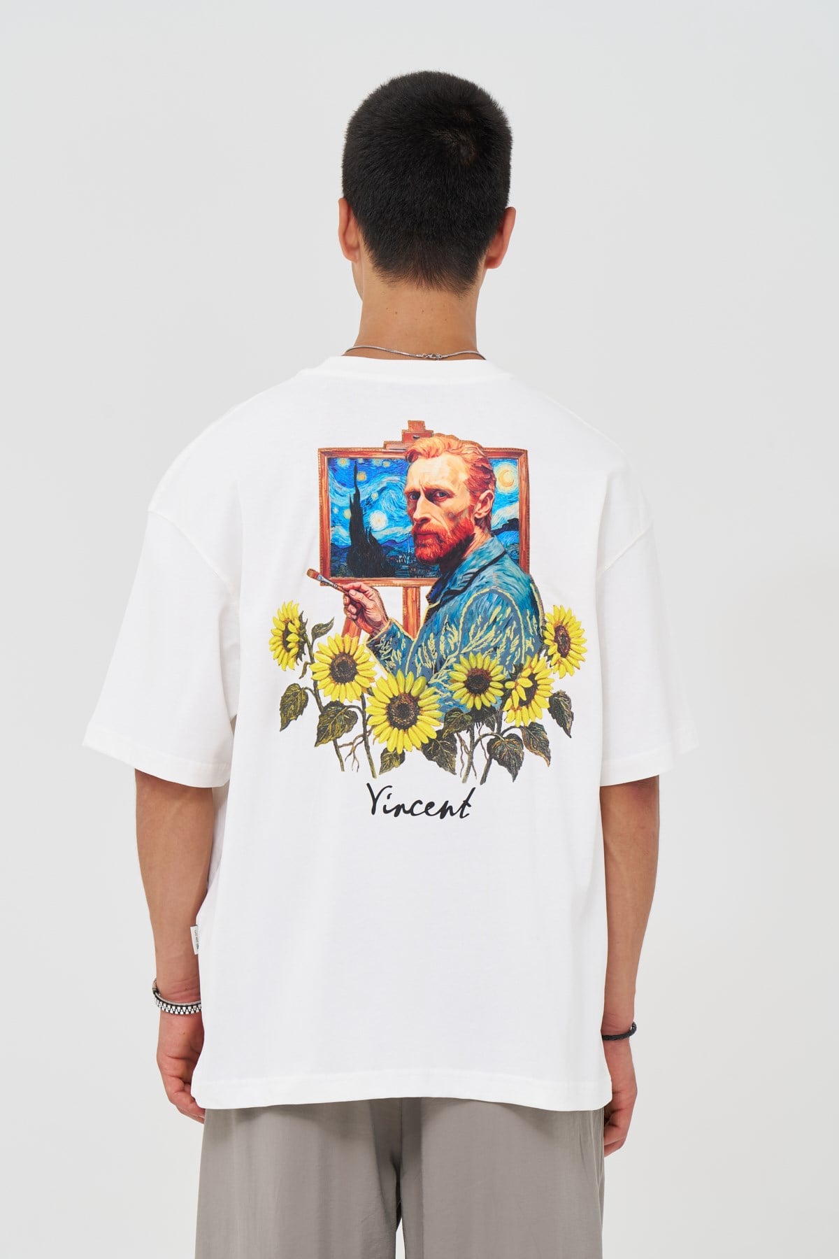 Vincent Starry Portrait Oversize Erkek Tişört Ekru