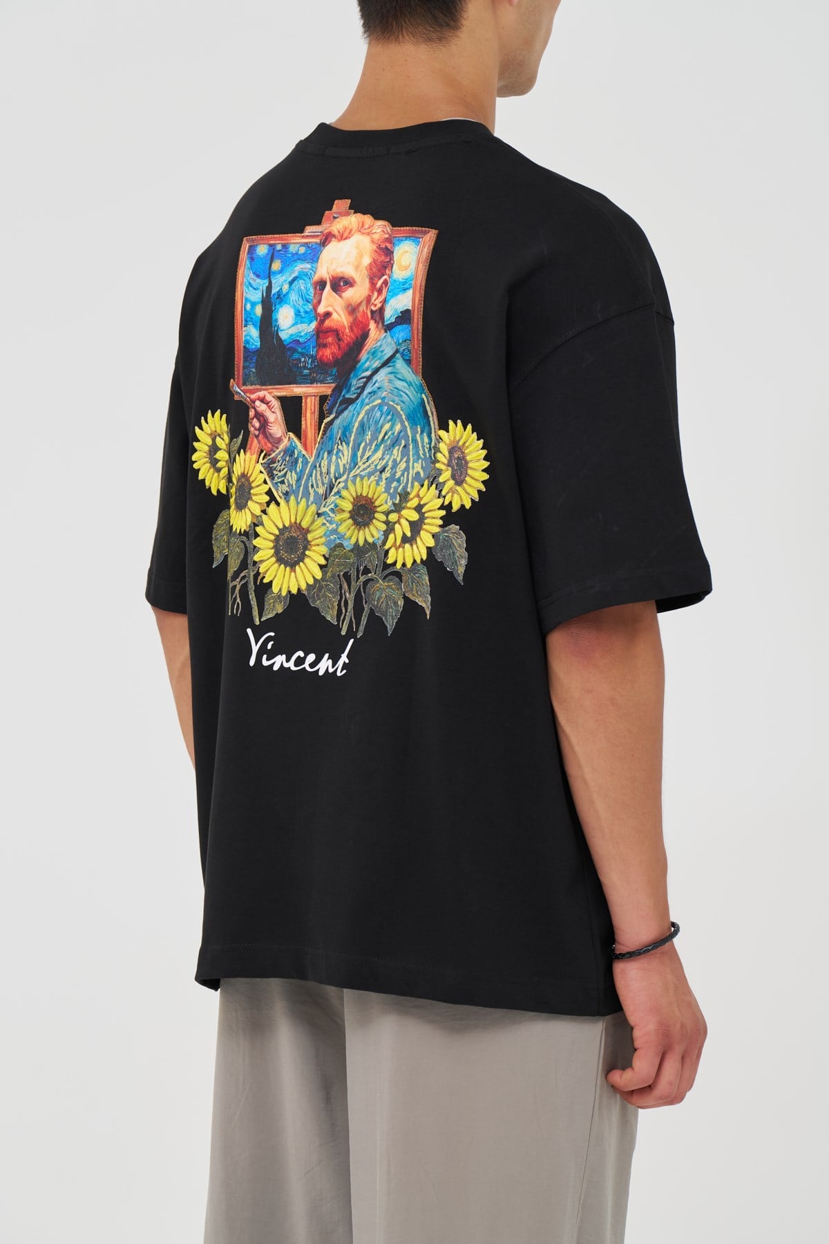 Vincent Starry Portrait Oversize Erkek Tişört Siyah