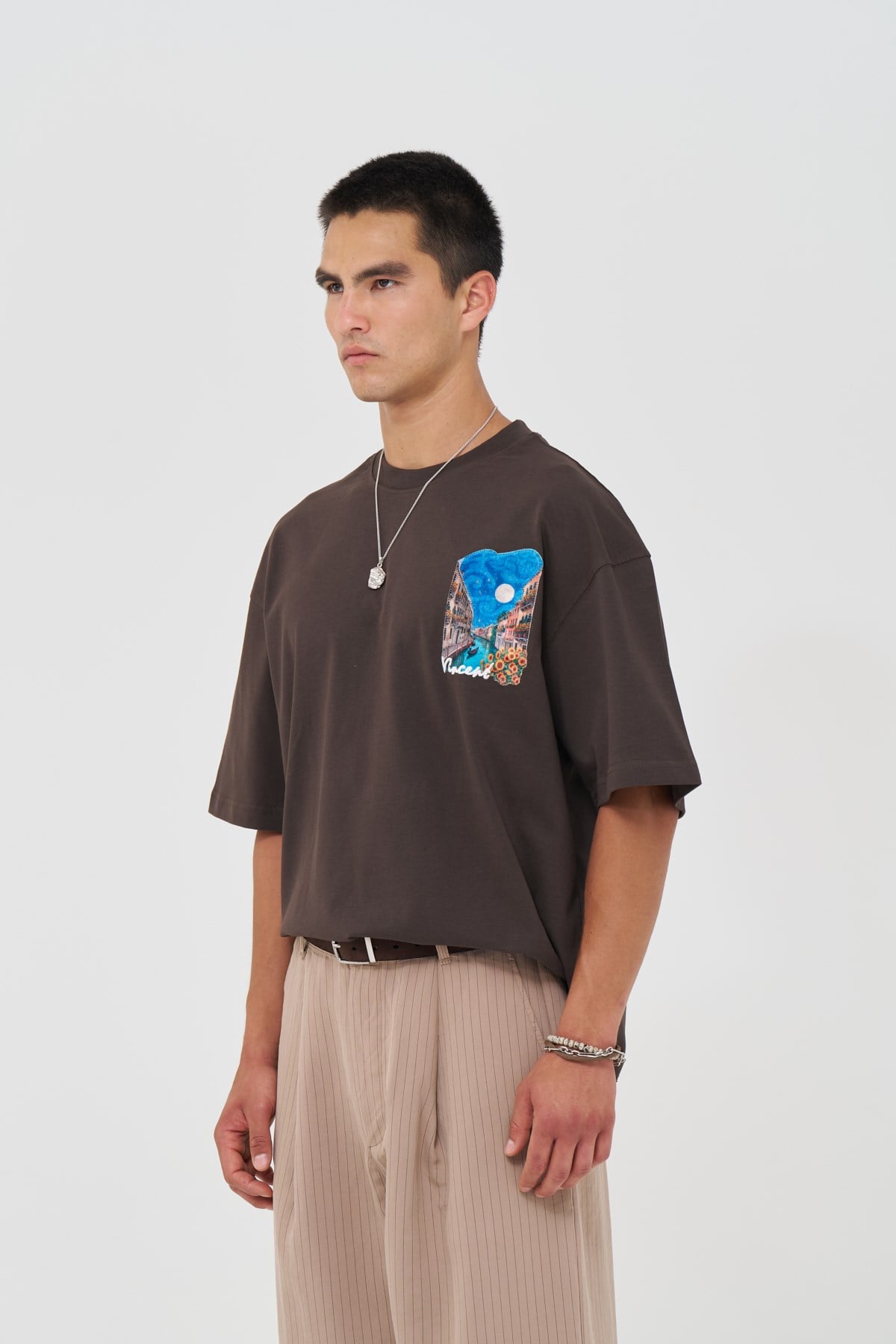 Vincent Venice Oversize Erkek Tişört Kahverengi