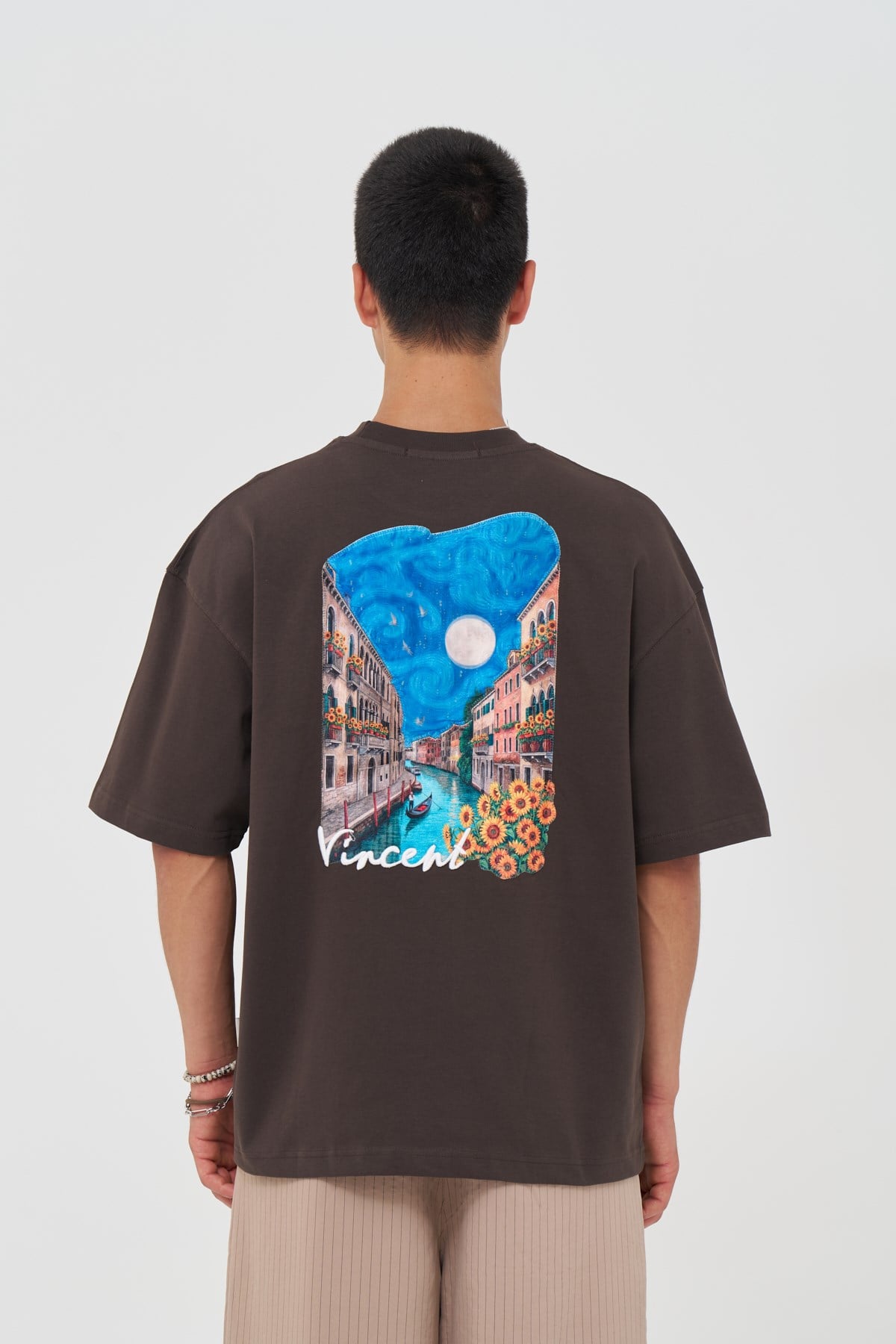 Vincent Venice Oversize Erkek Tişört Kahverengi