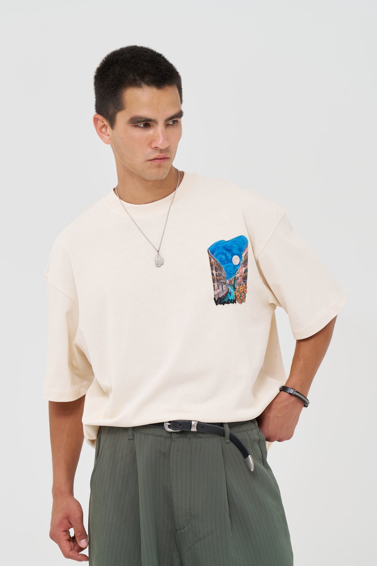 Vincent Venice Oversize Erkek Tişört Stone