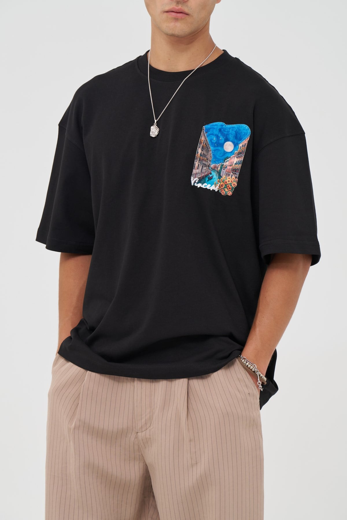 Vincent Venice Oversize Erkek Tişört Siyah