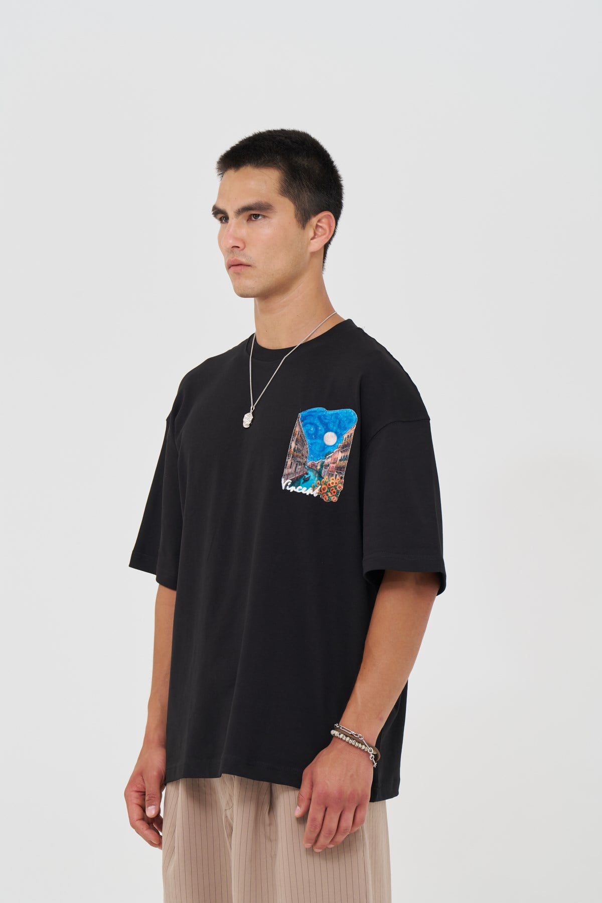 Vincent Venice Oversize Erkek Tişört Siyah