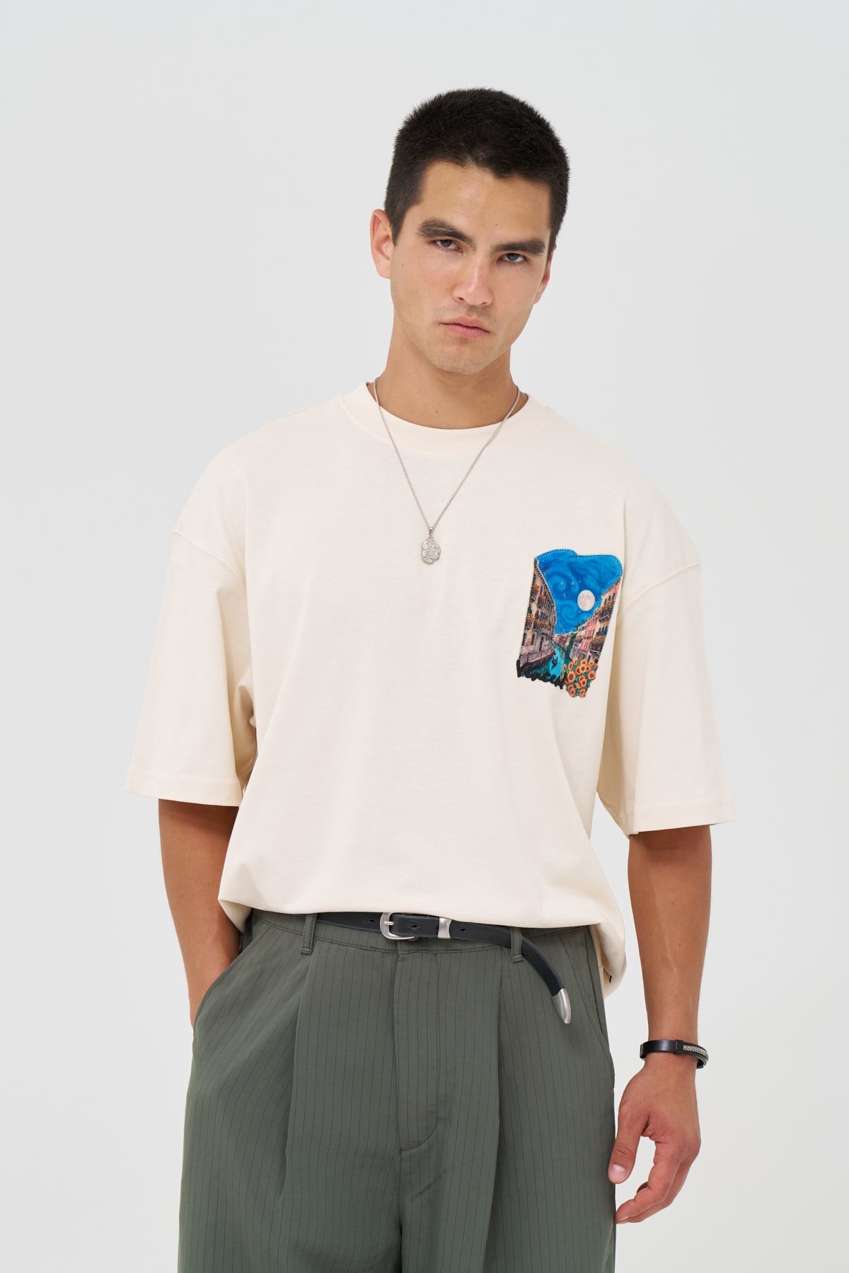 Vincent Venice Oversize Erkek Tişört Stone