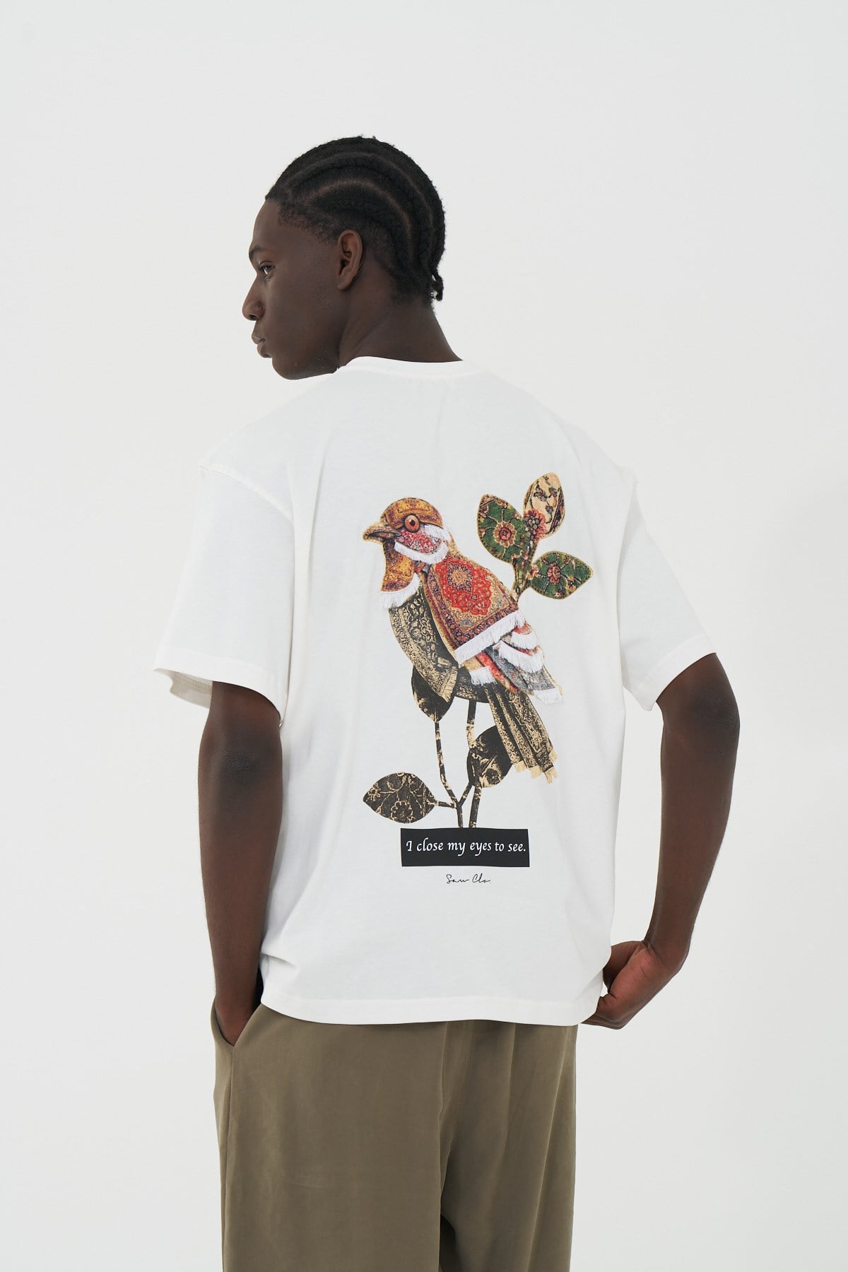 Vision Bird Oversize Fit Erkek Tişört Ekru