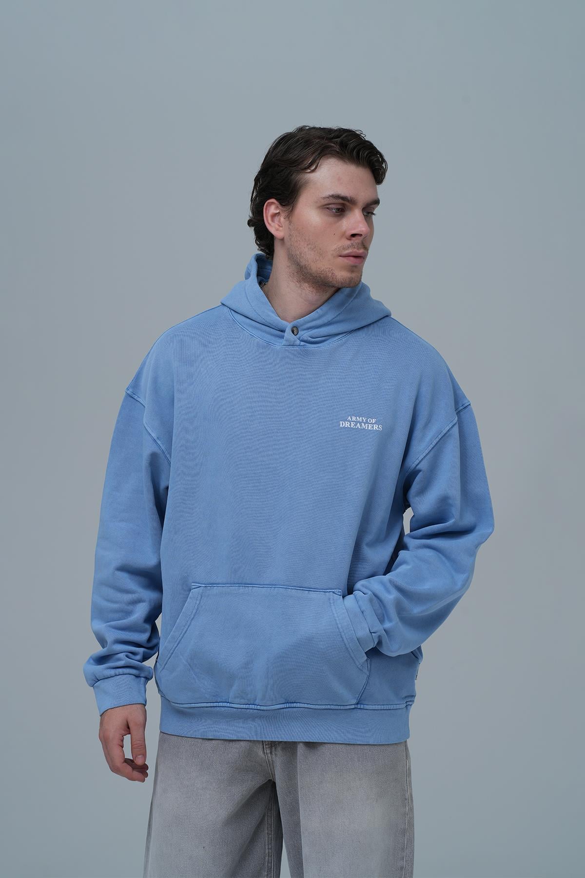 Washed Peace Oversize Sweatshirt Erkek Mavi