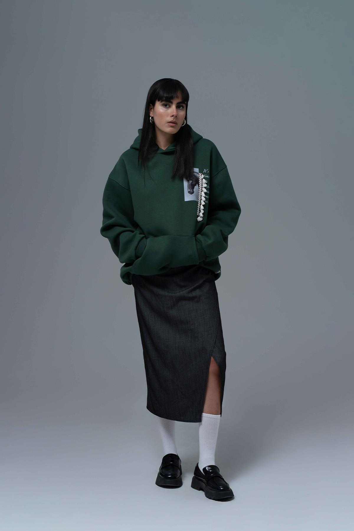 Wild Spirit Oversize Sweatshirt Kadın Yeşil
