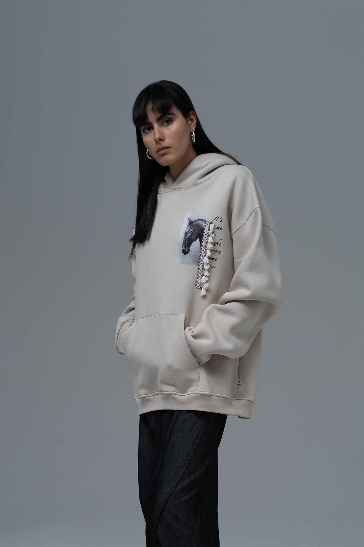 Wild Spirit Oversize Sweatshirt Kadın Ekru