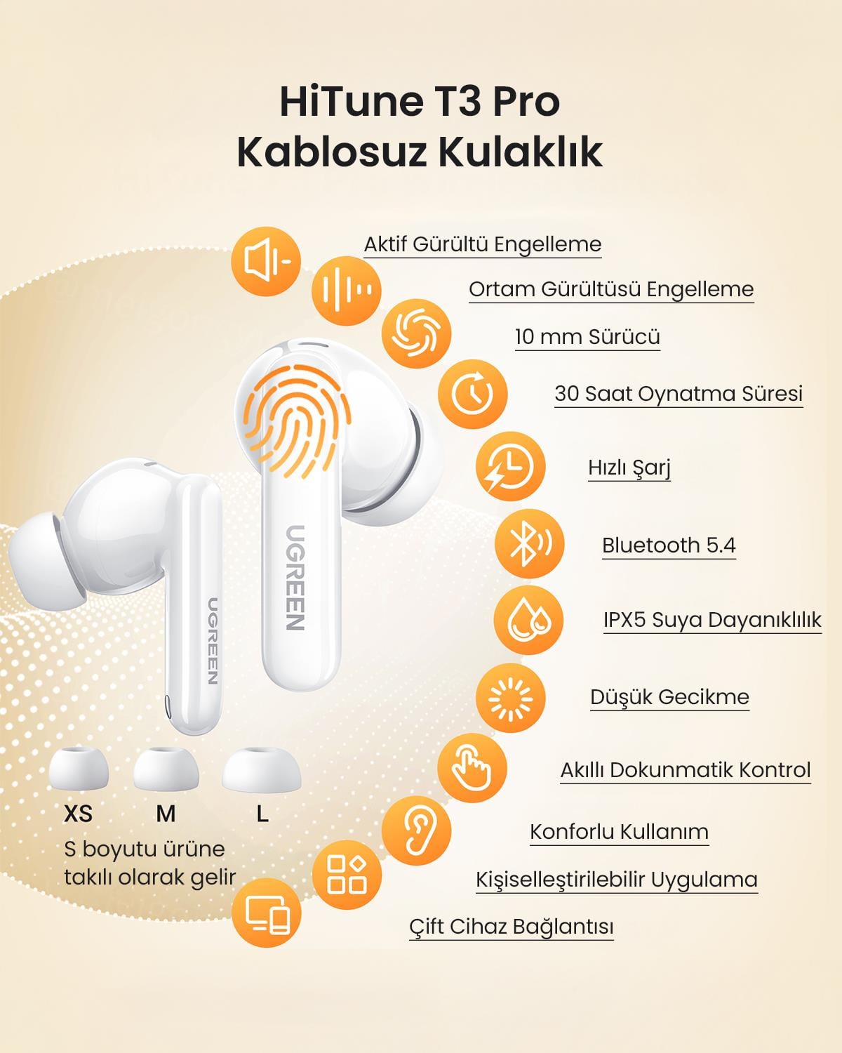 UGREEN HiTune T3 Pro Aktif Gürültü Engelleyici Kab