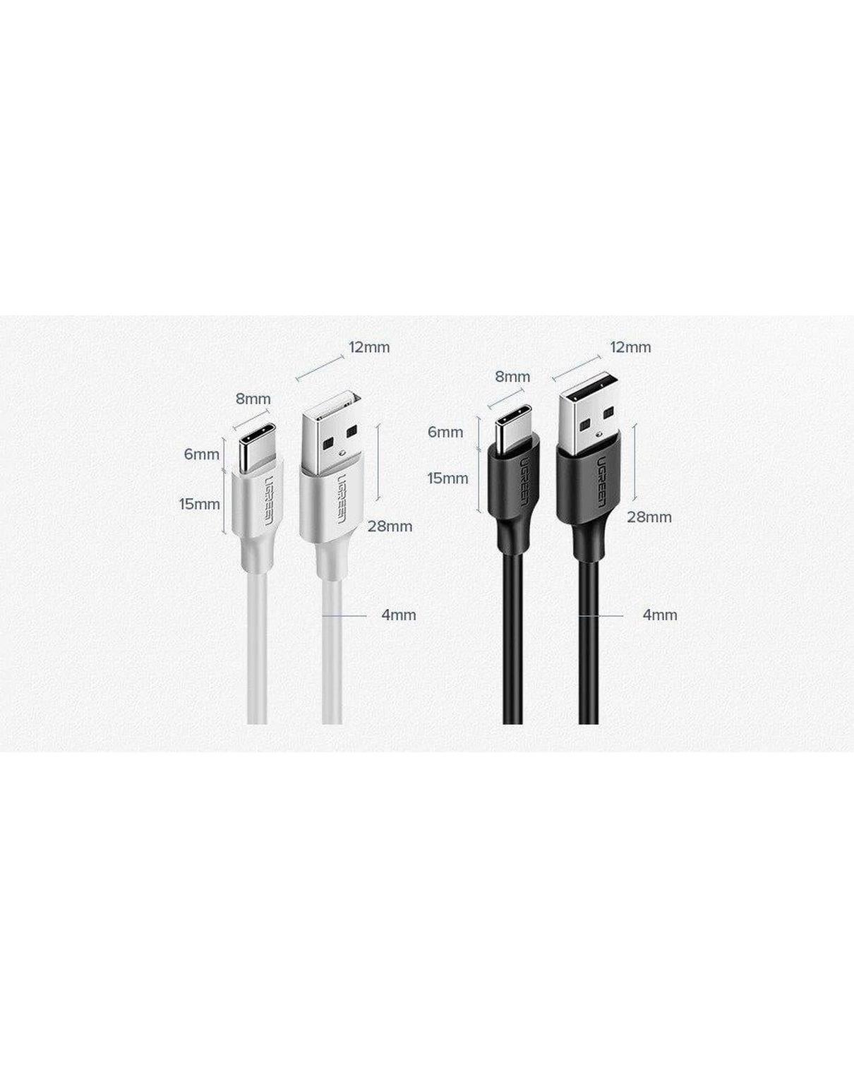 UGREEN USB-C to USB-A 3A QC Hızlı Şarj Kablosu, 2 Metre, Beyaz, 60123