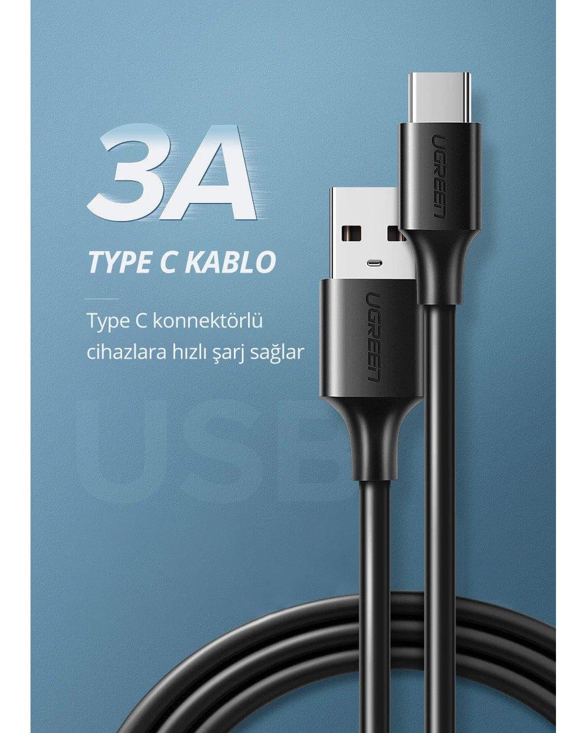 UGREEN USB-C to USB-A 3A QC Hızlı Şarj Kablosu, 2 Metre, Beyaz, 60123