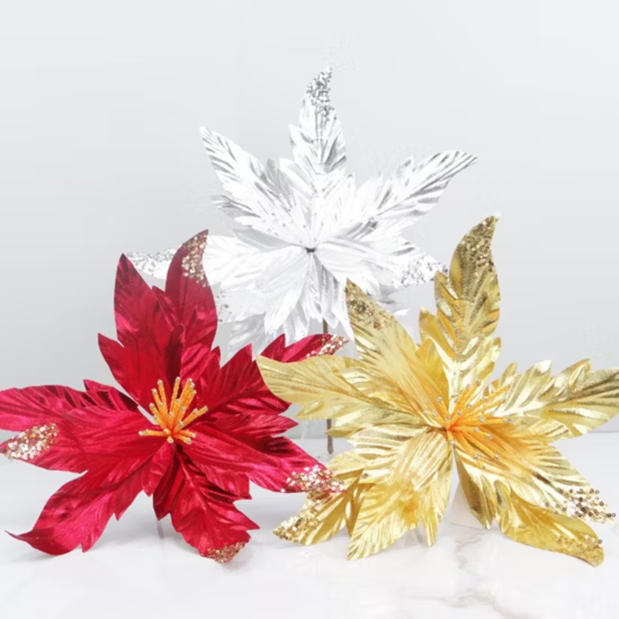 156-009RD GLİTTERED LEAVES 76 CM.(RED)