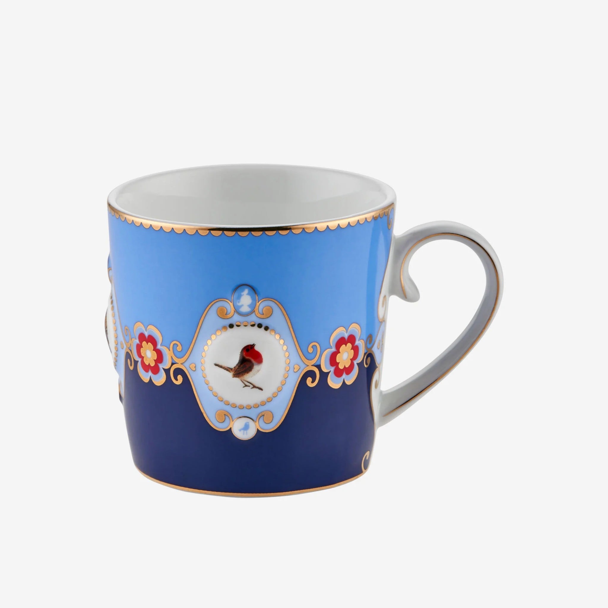 51002605 love birds mavi renkli madalşyon desenli küçük mug
