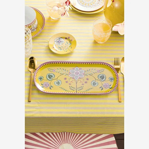 51022001 Lily & Lotus Sarı Oval Kek Servis Tabağı 33 cm