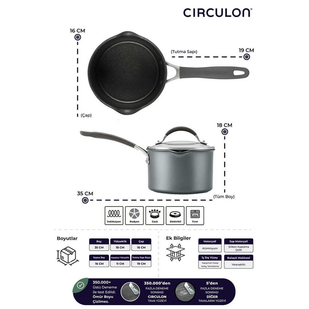 ANSAN D-MYR216 CIRCULON, 16CM CAM KAPAKLI SOS TENCERESİ