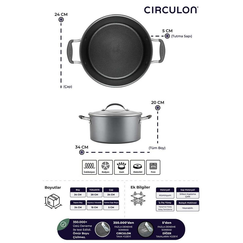 ANSAN D-MYR224 CIRCULON, 24X13,5 CM CAM KAPAKLI TENCERE