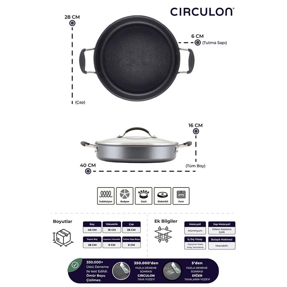 ANSAN D-MYR228L CIRCULON, 28CM CAM KAPAKLI SIĞ TENCERE