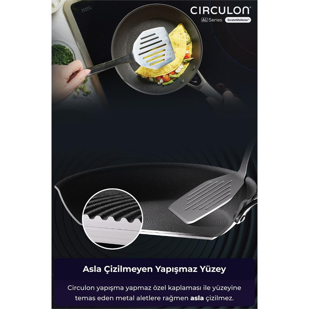ANSAN D-MYR228L CIRCULON, 28CM CAM KAPAKLI SIĞ TENCERE