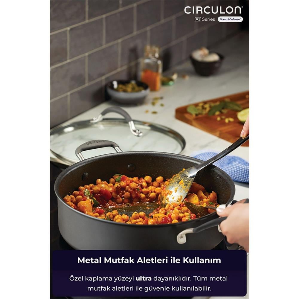 ANSAN D-MYR228L CIRCULON, 28CM CAM KAPAKLI SIĞ TENCERE