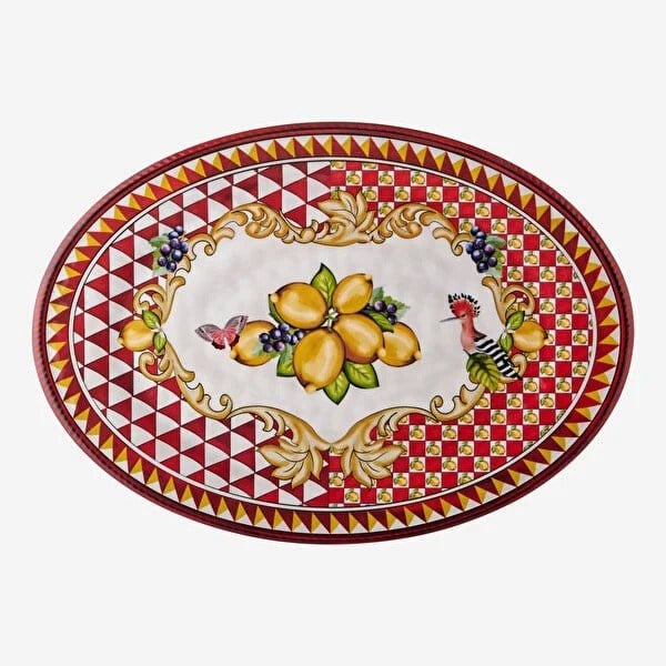 CAMC4083RD1 Capri Kırmızı Limon Buketi Oval Tepsi 50cm MELAM